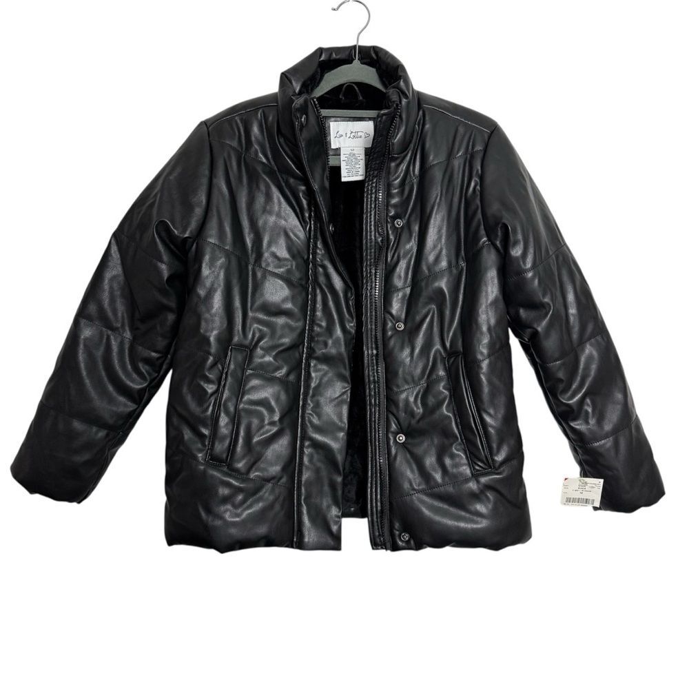 Liv & Lottie Girls Black Faux Leather Puffer Jacket Size 12 NWT